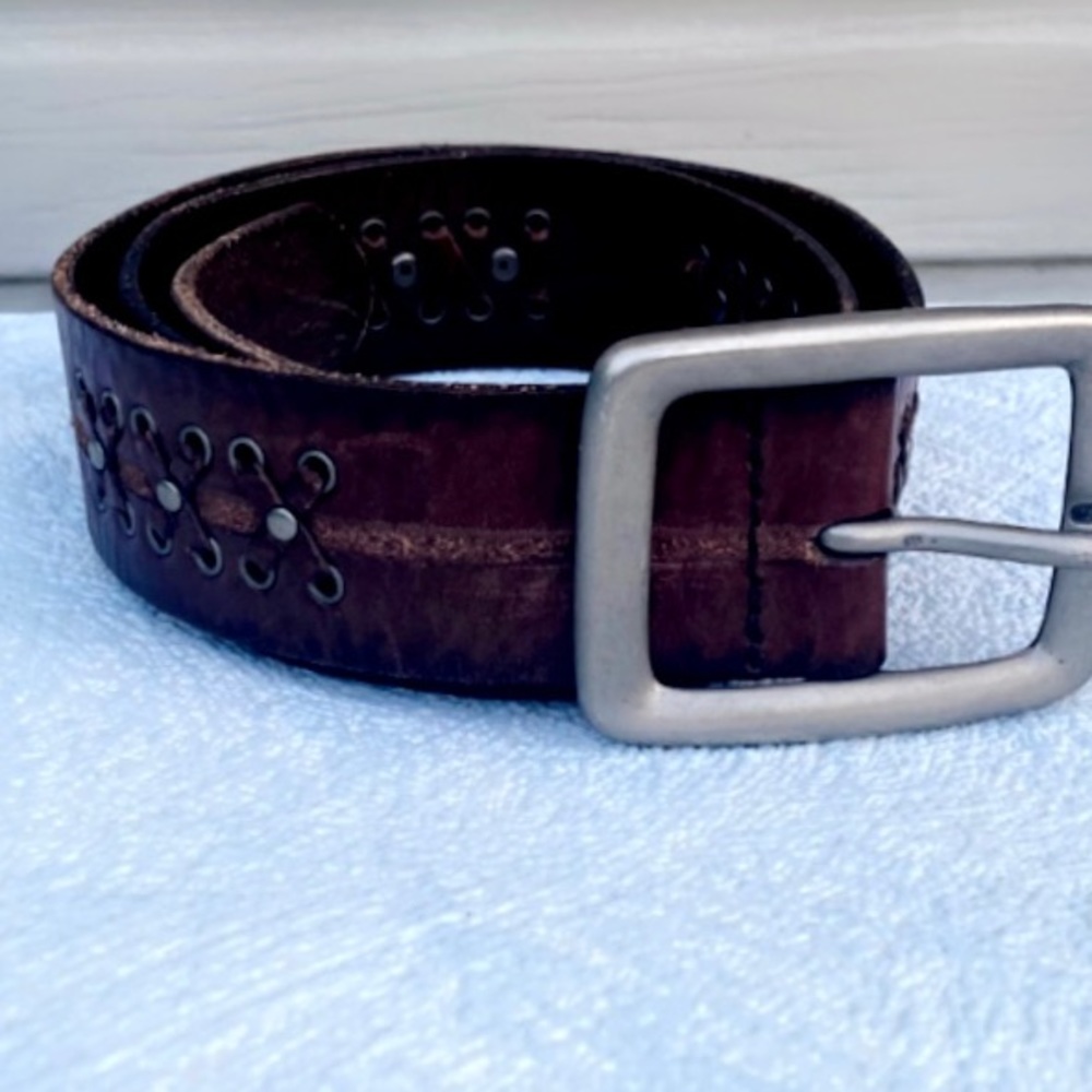 Fossil Solid Brass Buckle Leather Embellished Belt - image 4